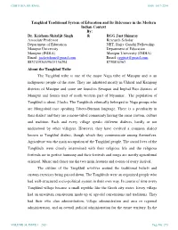 Tangkhul Traditional System of Education and Its Relevance in the Modern Indian Context By: Dr