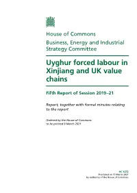 Forced Labour in UK Value Chains, As Set out Below
