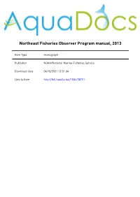 Northeast Fisheries Observer Program Manual, 2013