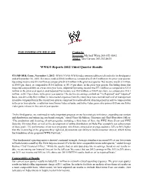 WWE® Reports 2012 Third Quarter Results