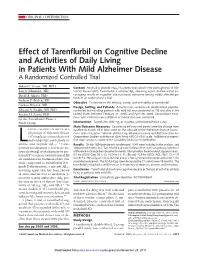Effect of Tarenflurbil on Cognitive Decline and Activities of Daily Living in Patients with Mild Alzheimer Disease a Randomized Controlled Trial