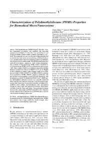 (PDMS) Properties for Biomedical Micro/Nanosystems