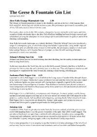 The Geese & Fountain Gin List
