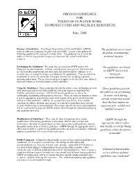 Timing of In-Water Work to Protect Fish and Wildlife Resources