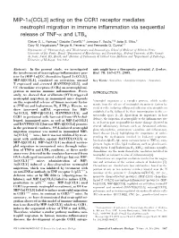 Acting on the CCR1 Receptor Mediates Neutrophil Migration in Immune Inﬂammation Via Sequential ␣ Release of TNF- and LTB4 Cleber D
