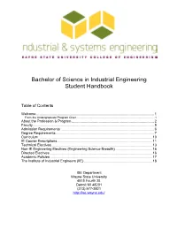 Bachelor of Science in Industrial Engineering Student Handbook
