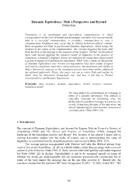 Dynamic Equivalence: Nida's Perspective and Beyond