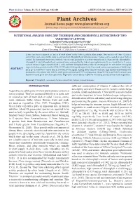 Nutritional Analysis Using XRF Technique And