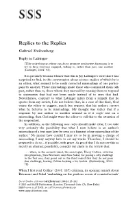 Replies to the Replies Gabriel Stolzenberg