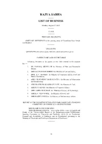 Rajya Sabha —— List of Business