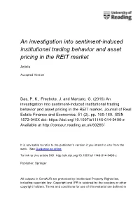 An Investigation Into Sentiment-Induced Institutional Trading Behavior and Asset Pricing in the REIT Market
