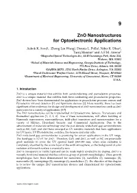Zno Nanostructures for Optoelectronic Applications