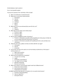 Animal Behaviour Exam Questions
