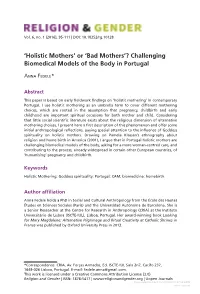 Downloaded from Brill.Com10/01/2021 07:59:52PM Via Free Access Fedele: ‘Holistic Mothers’ Or ‘Bad Mothers’? Challenging Biomedical Models of the Body