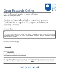 Study of the Environmental Impacts of Providing Higher Education (HE) Courses by Campus-Based and Distance/Open Learning Methods