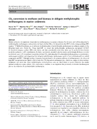 CO2 Conversion to Methane and Biomass in Obligate Methylotrophic Methanogens in Marine Sediments