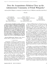 Does the Acquaintance Relation Close up the Administrator Community of Polish Wikipedia?