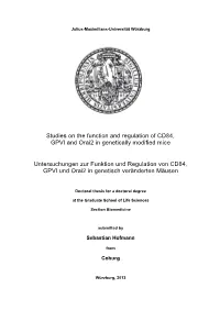 Studies on the Function and Regulation of CD84, GPVI and Orai2 in Genetically Modified Mice