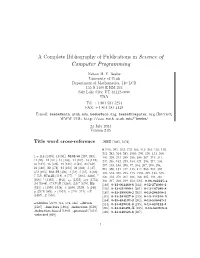 A Complete Bibliography of Publications in Science of Computer Programming