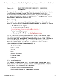 Appendix I — Inventory of Historic Resources and Noise Exposure