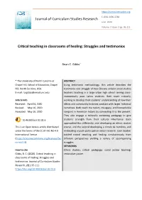 Journal of Curriculum Studies Research Critical Teaching in Classrooms of Healing: Struggles and Testimonios
