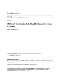 Oklahoma's New Adoption Code & (And) Disclosure of Identifying Information