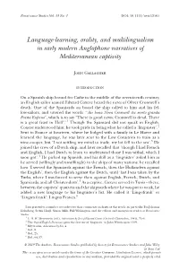 Learning, Orality, and Multilingualism in Early Modern Anglophone Narratives of Mediterranean Captivity