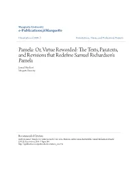 Pamela: Or, Virtue Reworded: the Texts, Paratexts, and Revisions That Redefine Samuel Richardson’S Pamela