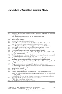 Chronology of Gambling Events in Macao