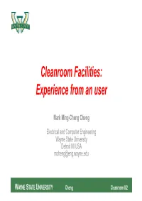Cleanroom Facilities: Experience from an User