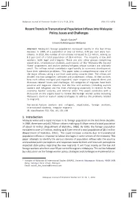 Recent Trends in Transnational Population Inflows Into Malaysia: Policy, Issues and Challenges