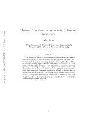 Theory of Continuum Percolation I. General Formalism