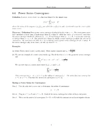 8.6 Power Series Convergence
