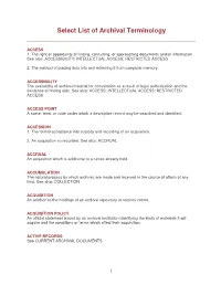 Select List of Archival Terminology