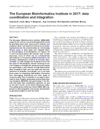 The European Bioinformatics Institute in 2017: Data Coordination and Integration Charles E
