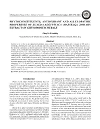 Phytoconstituents, Antioxidant and Allelopathic Properties of Suaeda Aegyptiaca (Hasselq.) Zohary Extract on Chenopodium Murale