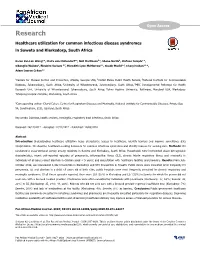 Research Healthcare Utilization for Common Infectious Disease Syndromes in Soweto and Klerksdorp, South Africa