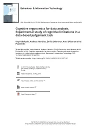 Cognitive Ergonomics for Data Analysis. Experimental Study of Cognitive Limitations in a Data-Based Judgement Task