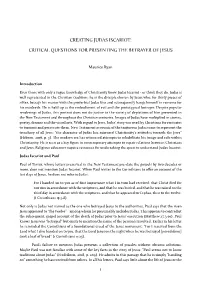 Creating Judas Iscariot: Critical Questions For