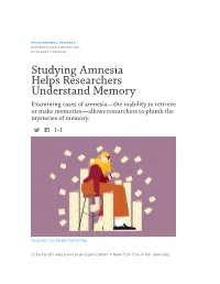 Studying Amnesia Helps Researchers Understand Memory