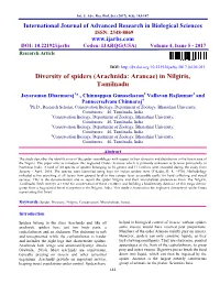 Diversity of Spiders (Arachnida: Araneae) in Nilgiris, Tamilnadu