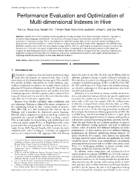 Performance Evaluation and Optimization of Multi-Dimensional Indexes in Hive