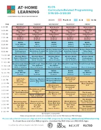 KLCS Curriculum-Related Programming 3/16/20–3/20/20