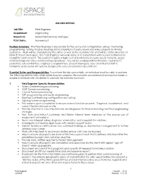 1 JOB DESCRIPTION Job Title: Field Engineer Department