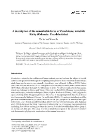 A Description of the Remarkable Larva of Pseudolestes Mirabilis Kirby (Odonata: Pseudolestidae)