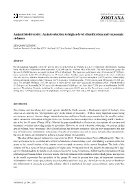 Animal Biodiversity: an Introduction to Higher-Level Classification and Taxonomic Richness