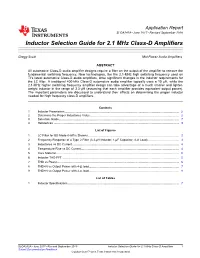 Inductor Selection Guide for 2.1 Mhz Class-D Amplifiers (Rev. A)