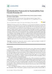Standardization Framework for Sustainability from Circular Economy 4.0