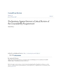Declarations Against Interest a Critical Review of the Unavailability Requirement Mark L