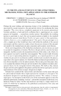 On the Pin-And-Slot Device of the Antikythera Mechanism, with a New Application to the Superior ­Planets*